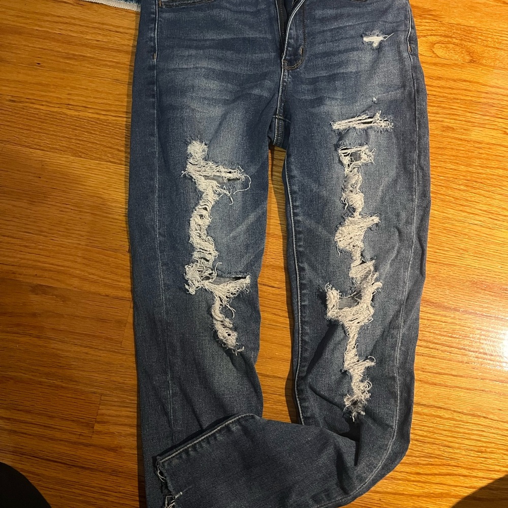 American Eagle Outfitters Dark Blue Distressed Skinny Jeans